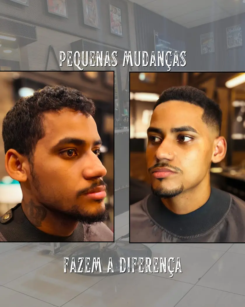Antes e depois de corte com contorno e barba alinhada