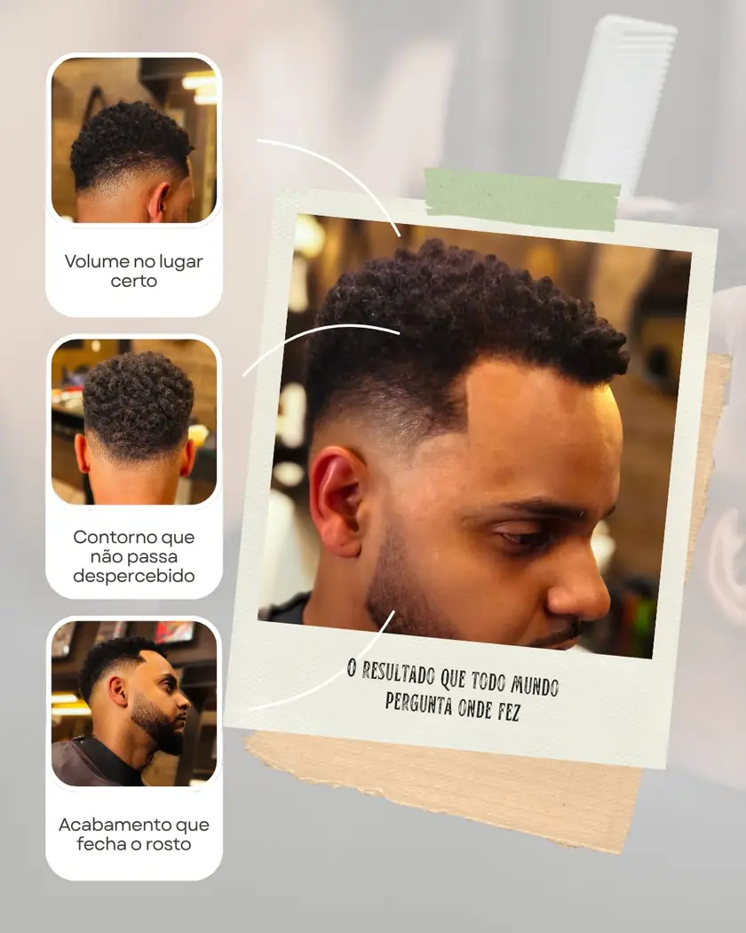 Colagem mostrando volume no lugar certo, contorno e acabamento do corte